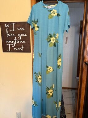LuLaRoe Maxi Dress Teal with Yellow Floral Print